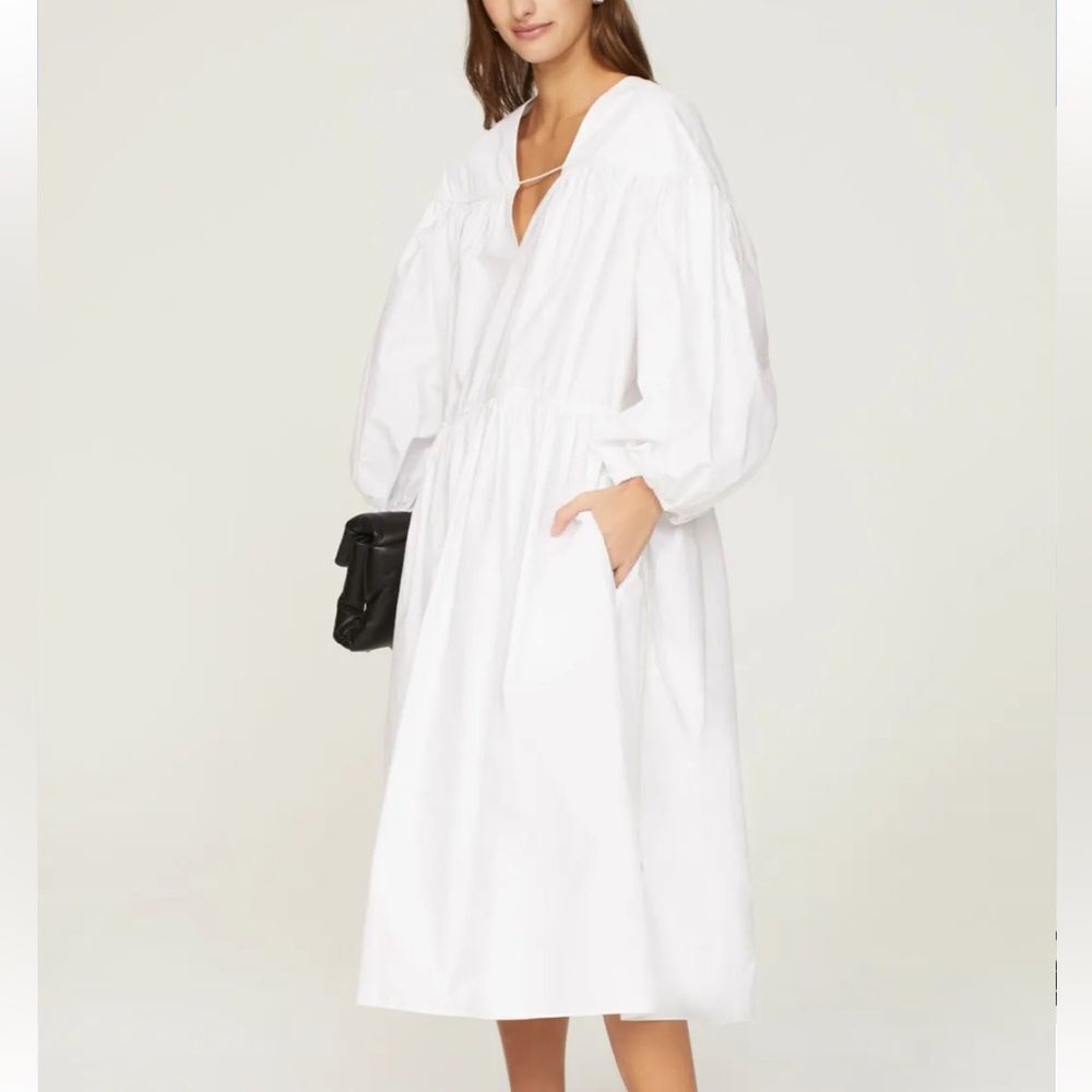 ☀️ 🤍 ROSETTA GETTY 🤍 White Poplin Balloon Sleeve Midi Dress   | Size L